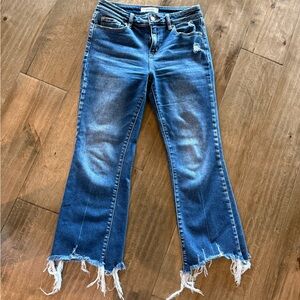 Zenana Outfitters Frayed Hem Kick Flare Jeans